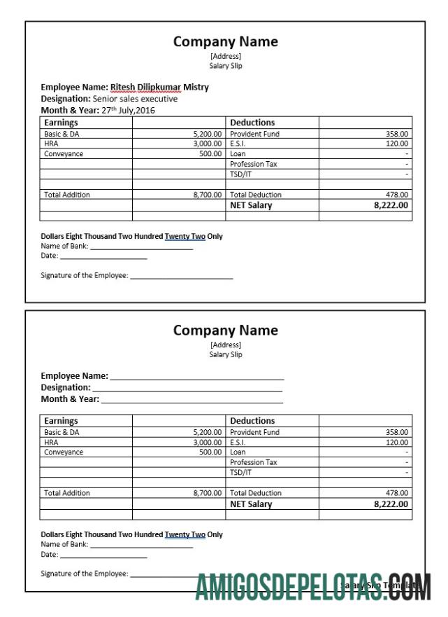 Realista Palavra de comprovante de salário de executivo de vendas sênior e tela de modelo de PDF